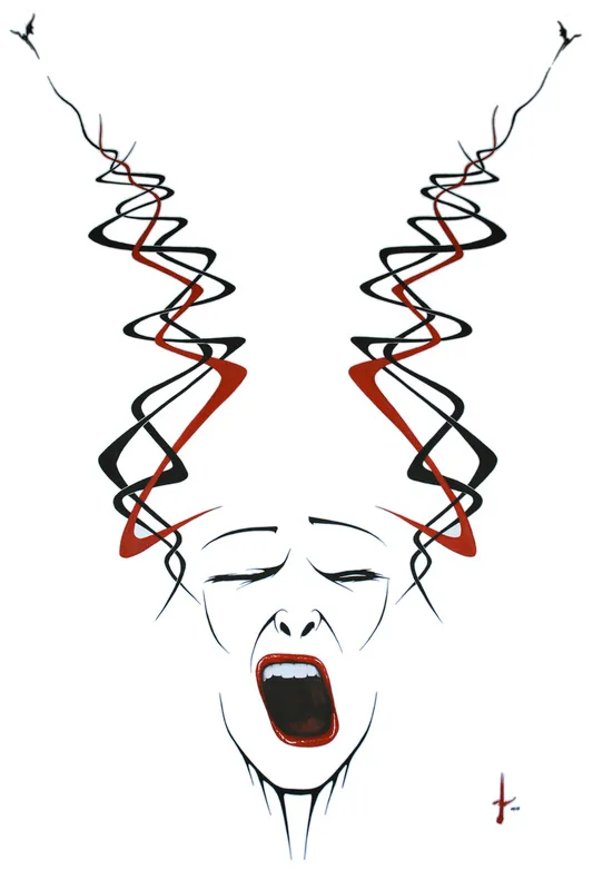 Lakshmi Mohanbabu YAWN “Disinterested Introspection” Theta brain waves are dominant in this waking hallucinatory state, detached from our surroundings. The bat flies away allowing an awakening to reality. 