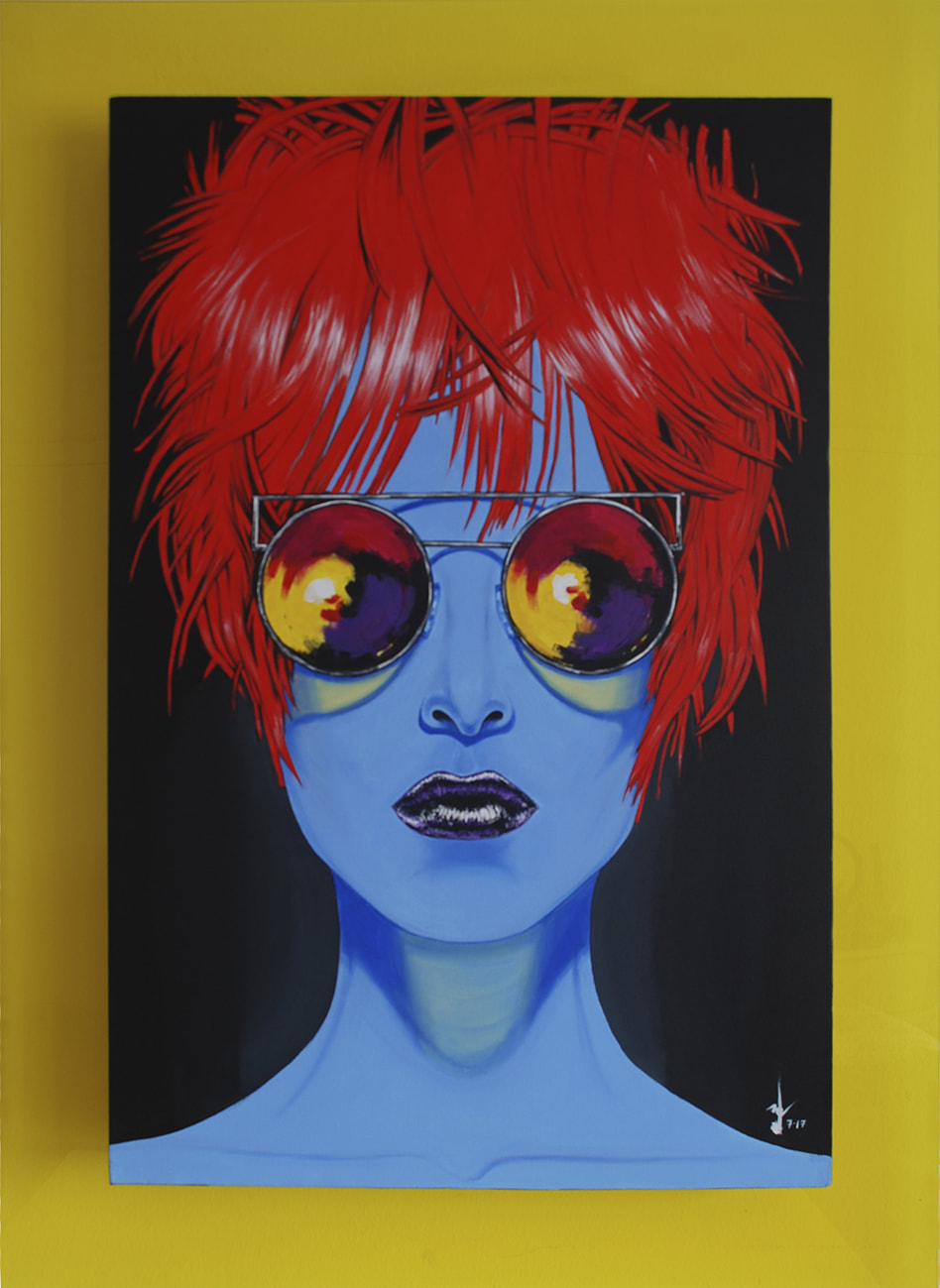 Lakshmi Mohanbabu Framed Pearly Blue Blue skin and red hair. Variety is key. 