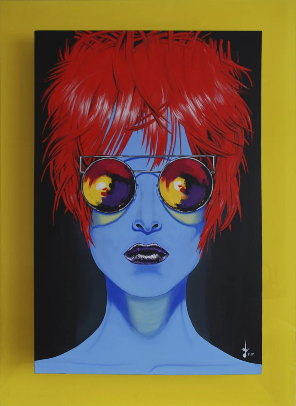 Lakshmi Mohanbabu Framed Pearly Blue Blue skin and red hair. Variety is key. 